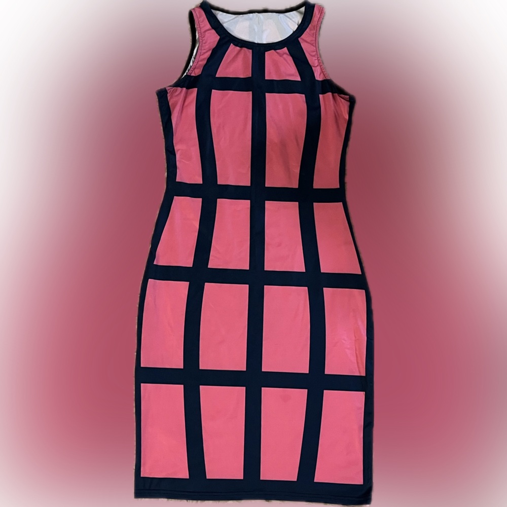 Gorgeous Bright Pink and Dark Blue Grid Dress 8325